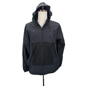 Adidas Black Men's Large Hooded Half Zip Windbreaker Mesh Zip Pouch Running‎